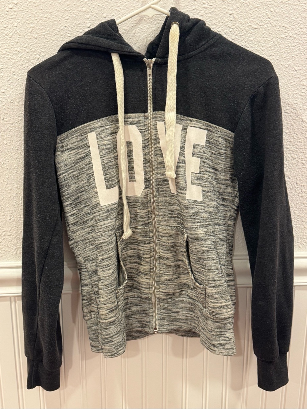 Reflex Black and Gray Zip-Up Hoodie with LOVE Graphic
